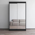 Armoire penderie miroir à 2 portes Noir / Blanc / Gris / Wengé brillant avec étagères et tringle, montage à 2 personnes