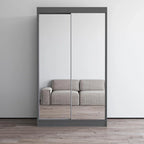 Armoire penderie miroir à 2 portes Noir / Blanc / Gris / Wengé brillant avec étagères et tringle, montage à 2 personnes