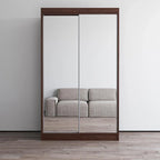 Armoire penderie miroir à 2 portes Noir / Blanc / Gris / Wengé brillant avec étagères et tringle, montage à 2 personnes