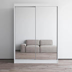 Armoire penderie miroir à 2 portes Noir / Blanc / Gris / Wengé brillant avec étagères et tringle, montage à 2 personnes