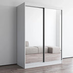 Armoire penderie miroir à 2 portes Noir / Blanc / Gris / Wengé brillant avec étagères et tringle, montage à 2 personnes