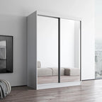 Armoire penderie miroir à 2 portes Noir / Blanc / Gris / Wengé brillant avec étagères et tringle, montage à 2 personnes
