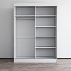 Armoire penderie miroir à 2 portes Noir / Blanc / Gris / Wengé brillant avec étagères et tringle, montage à 2 personnes