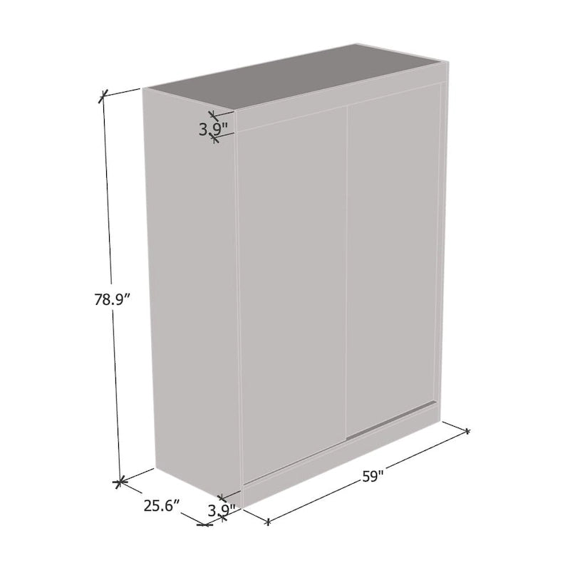 Armoire penderie miroir à 2 portes Noir / Blanc / Gris / Wengé brillant avec étagères et tringle, montage à 2 personnes