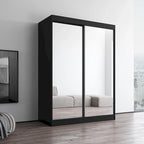 Armoire penderie miroir à 2 portes Noir / Blanc / Gris / Wengé brillant avec étagères et tringle, montage à 2 personnes