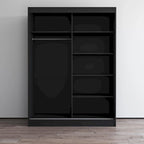 Armoire penderie miroir à 2 portes Noir / Blanc / Gris / Wengé brillant avec étagères et tringle, montage à 2 personnes
