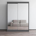 Armoire penderie miroir à 2 portes Noir / Blanc / Gris / Wengé brillant avec étagères et tringle, montage à 2 personnes