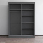 Armoire penderie miroir à 2 portes Noir / Blanc / Gris / Wengé brillant avec étagères et tringle, montage à 2 personnes