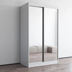 Armoire penderie miroir à 2 portes Noir / Blanc / Gris / Wengé brillant avec étagères et tringle, montage à 2 personnes
