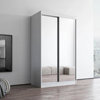 Armoire penderie miroir à 2 portes Noir / Blanc / Gris / Wengé brillant avec étagères et tringle, montage à 2 personnes