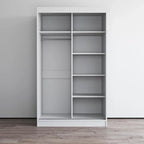 Armoire penderie miroir à 2 portes Noir / Blanc / Gris / Wengé brillant avec étagères et tringle, montage à 2 personnes