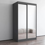 Armoire penderie miroir à 2 portes Noir / Blanc / Gris / Wengé brillant avec étagères et tringle, montage à 2 personnes