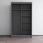 Armoire penderie miroir à 2 portes Noir / Blanc / Gris / Wengé brillant avec étagères et tringle, montage à 2 personnes