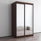 Armoire penderie miroir à 2 portes Noir / Blanc / Gris / Wengé brillant avec étagères et tringle, montage à 2 personnes