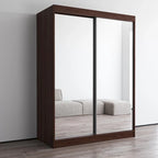 Armoire penderie miroir à 2 portes Noir / Blanc / Gris / Wengé brillant avec étagères et tringle, montage à 2 personnes