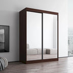 Armoire penderie miroir à 2 portes Noir / Blanc / Gris / Wengé brillant avec étagères et tringle, montage à 2 personnes