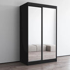 Armoire penderie miroir à 2 portes Noir / Blanc / Gris / Wengé brillant avec étagères et tringle, montage à 2 personnes
