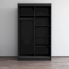 Armoire penderie miroir à 2 portes Noir / Blanc / Gris / Wengé brillant avec étagères et tringle, montage à 2 personnes