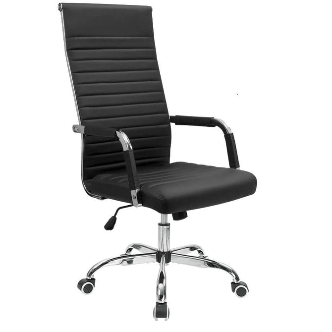 Chaise de bureau nervurée à dossier haut en similicuir noir/blanc avec hauteur réglable, pour 1 personne