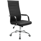 Chaise de bureau nervurée à dossier haut en similicuir noir/blanc avec hauteur réglable, pour 1 personne