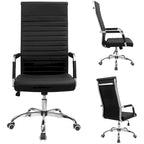 Chaise de bureau nervurée à dossier haut en similicuir noir/blanc avec hauteur réglable, pour 1 personne