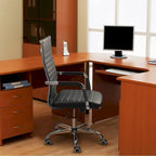 Chaise de bureau nervurée à dossier haut en similicuir noir/blanc avec hauteur réglable, pour 1 personne