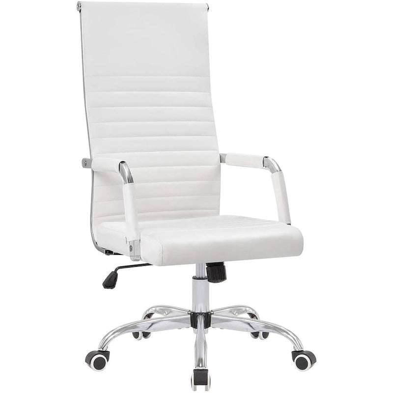 Chaise de bureau nervurée à dossier haut en similicuir noir/blanc avec hauteur réglable, pour 1 personne