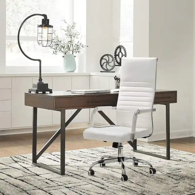 Chaise de bureau nervurée à dossier haut en similicuir noir/blanc avec hauteur réglable, pour 1 personne