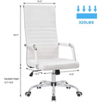 Chaise de bureau nervurée à dossier haut en similicuir noir/blanc avec hauteur réglable, pour 1 personne