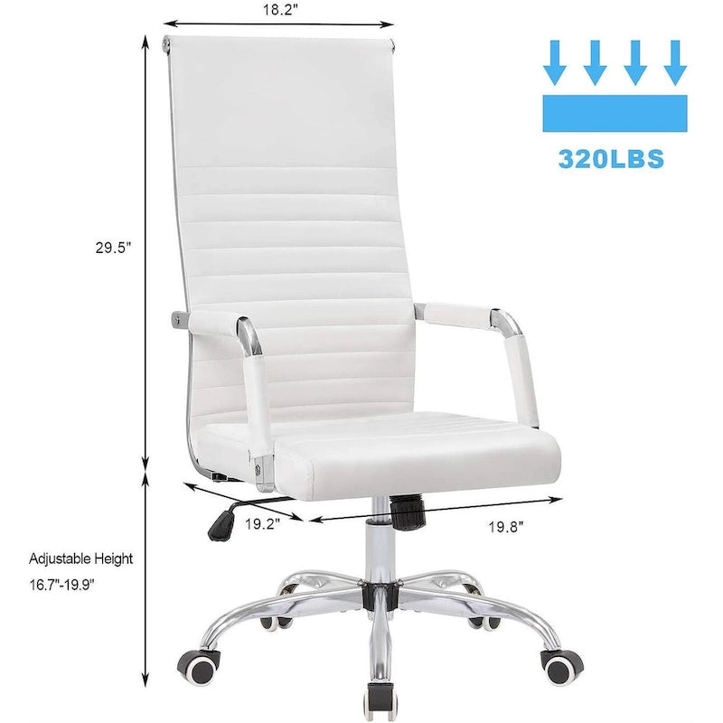 Chaise de bureau nervurée à dossier haut en similicuir noir/blanc avec hauteur réglable, pour 1 personne