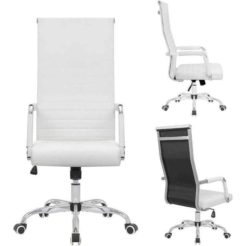 Chaise de bureau nervurée à dossier haut en similicuir noir/blanc avec hauteur réglable, pour 1 personne