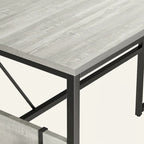 Bureau en L avec armoire de rangement et tour de processeur, finition gris cendre/blanc cendre/noir doré/marron rustique, assemblage par 1 personne