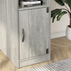 Bureau en L avec armoire de rangement et tour de processeur, finition gris cendre/blanc cendre/noir doré/marron rustique, assemblage par 1 personne