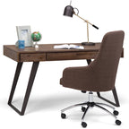 Bureau industriel en bois massif, noyer vieilli, avec 2 tiroirs et plateau coulissant pour clavier, assemblage par 1 personne