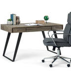 Bureau industriel en bois massif, noyer vieilli, avec 2 tiroirs et plateau coulissant pour clavier, assemblage par 1 personne