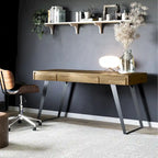 Bureau industriel en bois massif, noyer vieilli, avec 2 tiroirs et plateau coulissant pour clavier, assemblage par 1 personne