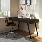 Bureau industriel en bois massif, noyer vieilli, avec 2 tiroirs et plateau coulissant pour clavier, assemblage par 1 personne