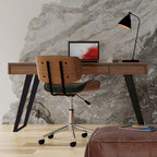 Bureau industriel en bois massif, noyer vieilli, avec 2 tiroirs et plateau coulissant pour clavier, assemblage par 1 personne
