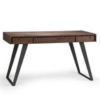 Bureau industriel en bois massif, noyer vieilli, avec 2 tiroirs et plateau coulissant pour clavier, assemblage par 1 personne