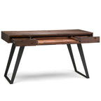 Bureau industriel en bois massif, noyer vieilli, avec 2 tiroirs et plateau coulissant pour clavier, assemblage par 1 personne