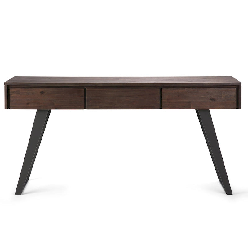 Bureau industriel en bois massif, noyer vieilli, avec 2 tiroirs et plateau coulissant pour clavier, assemblage par 1 personne