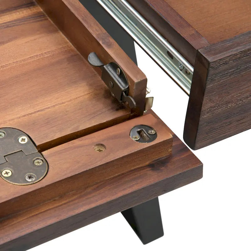 Bureau industriel en bois massif, noyer vieilli, avec 2 tiroirs et plateau coulissant pour clavier, assemblage par 1 personne