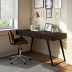 Bureau industriel en bois massif, noyer vieilli, avec 2 tiroirs et plateau coulissant pour clavier, assemblage par 1 personne