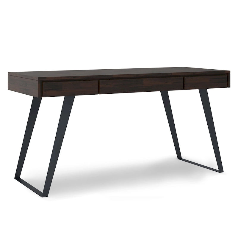 Bureau industriel en bois massif, noyer vieilli, avec 2 tiroirs et plateau coulissant pour clavier, assemblage par 1 personne
