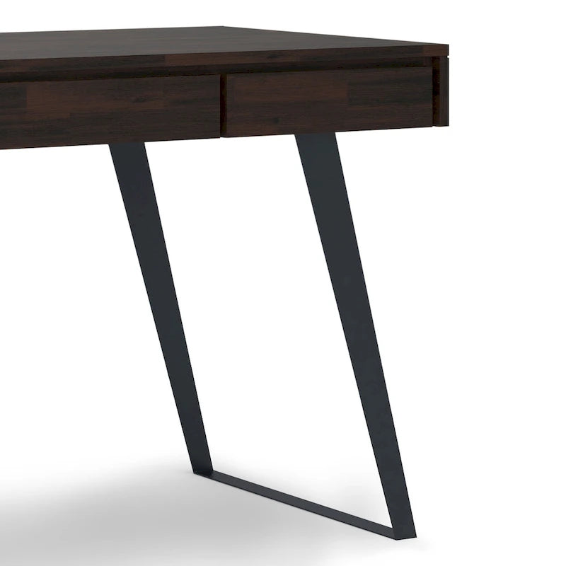 Bureau industriel en bois massif, noyer vieilli, avec 2 tiroirs et plateau coulissant pour clavier, assemblage par 1 personne