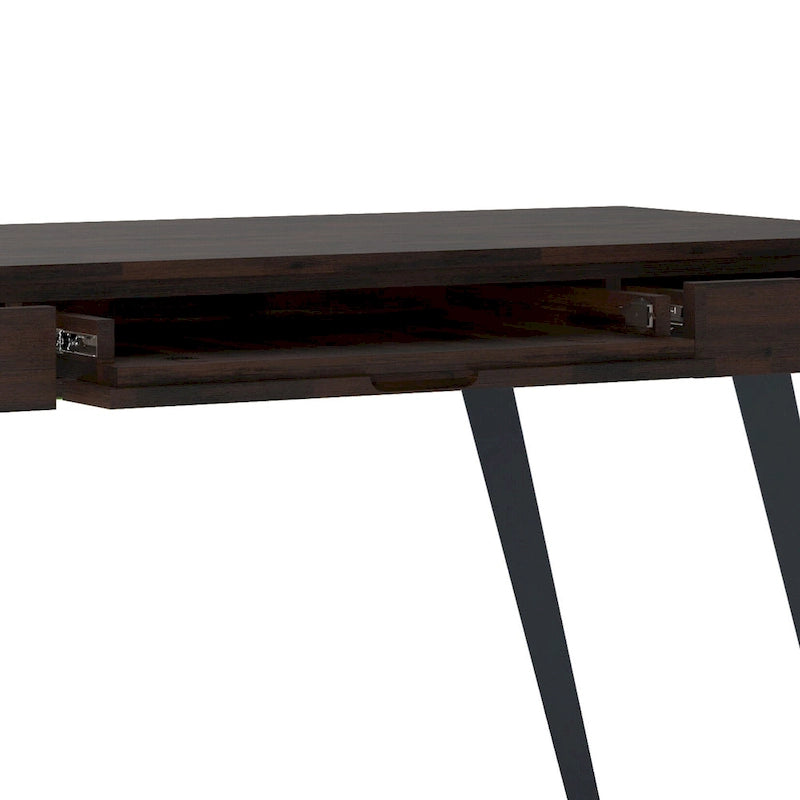 Bureau industriel en bois massif, noyer vieilli, avec 2 tiroirs et plateau coulissant pour clavier, assemblage par 1 personne