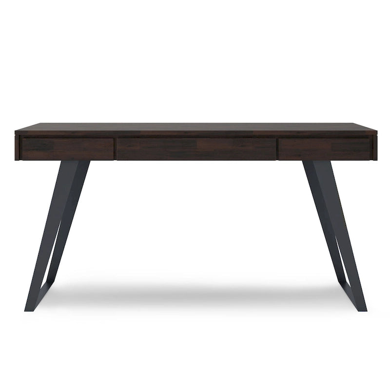 Bureau industriel en bois massif, noyer vieilli, avec 2 tiroirs et plateau coulissant pour clavier, assemblage par 1 personne