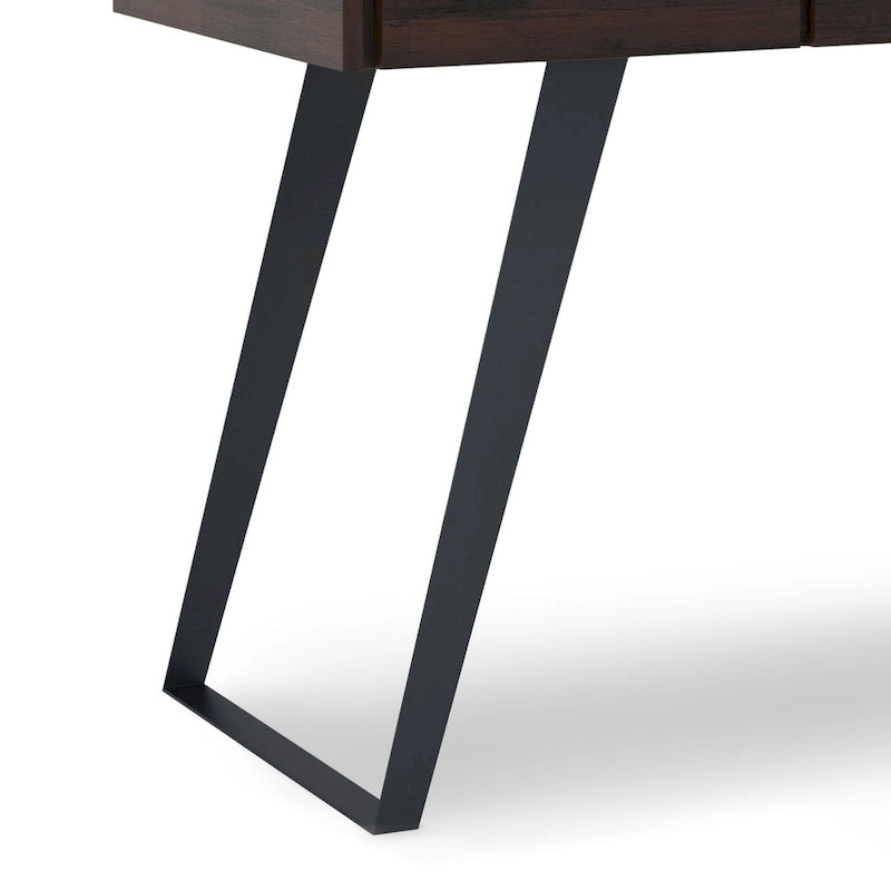 Bureau industriel en bois massif, noyer vieilli, avec 2 tiroirs et plateau coulissant pour clavier, assemblage par 1 personne