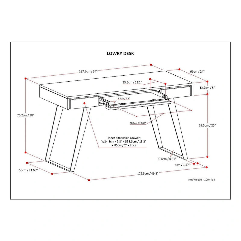 Bureau industriel en bois massif, noyer vieilli, avec 2 tiroirs et plateau coulissant pour clavier, assemblage par 1 personne