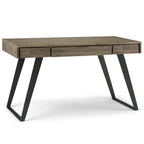 Bureau industriel en bois massif, noyer vieilli, avec 2 tiroirs et plateau coulissant pour clavier, assemblage par 1 personne